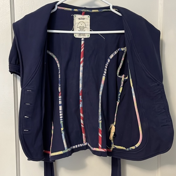 Anthropologie hoodie short sleeve jacket with tie waist belt in navy blue - Picture 7 of 9